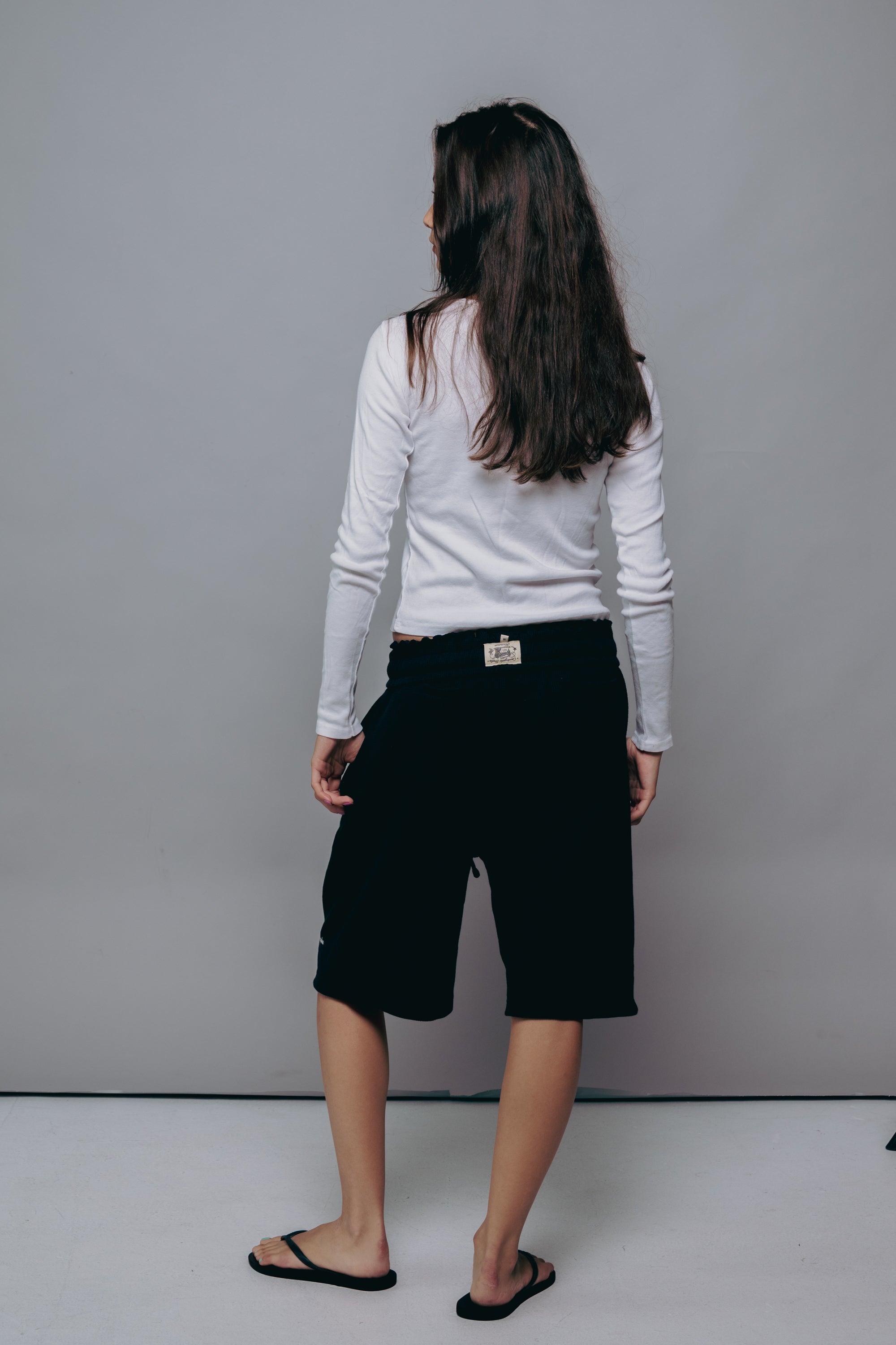 Black Waffle Knit Cream Shorts