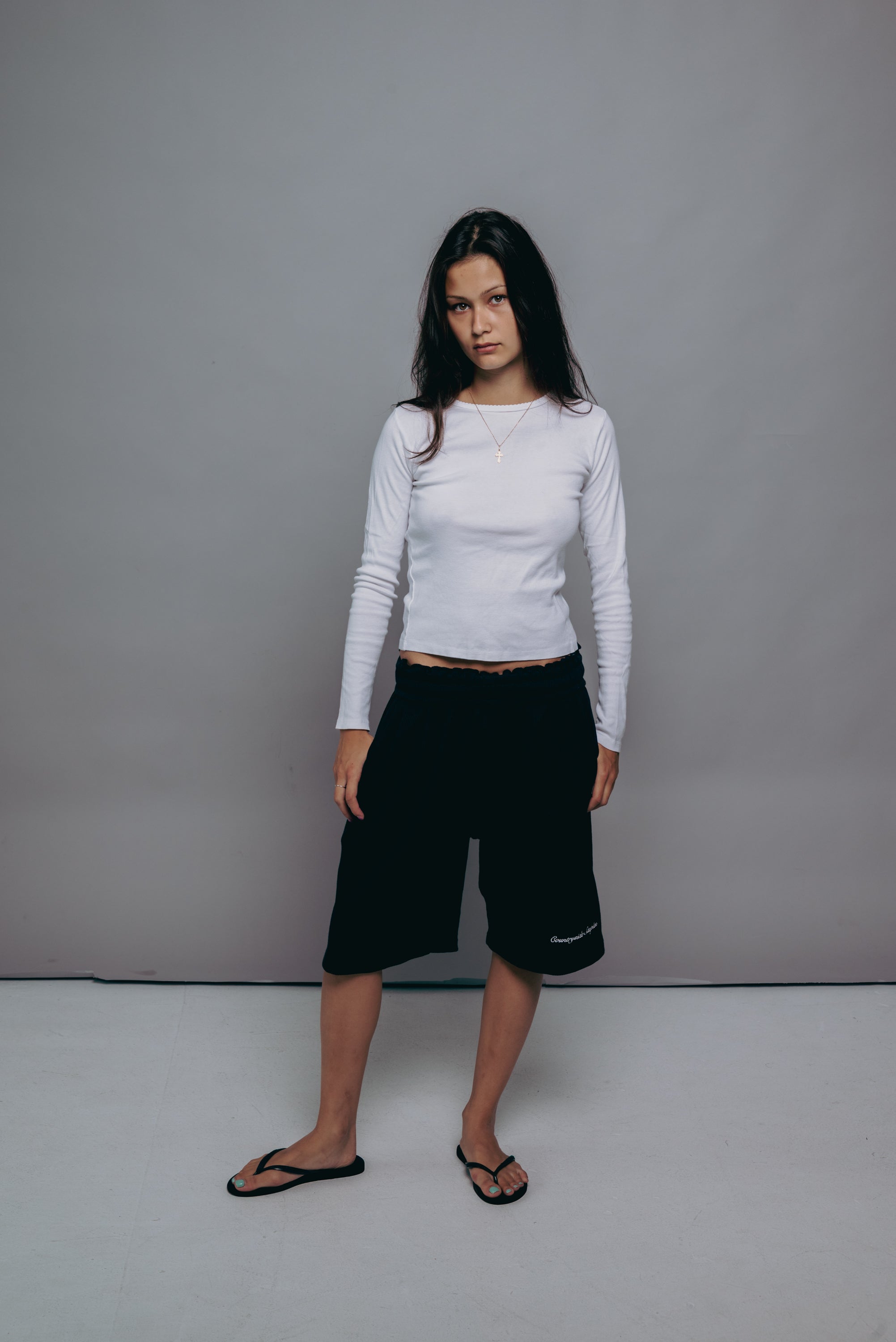 Black Waffle Knit Cream Shorts