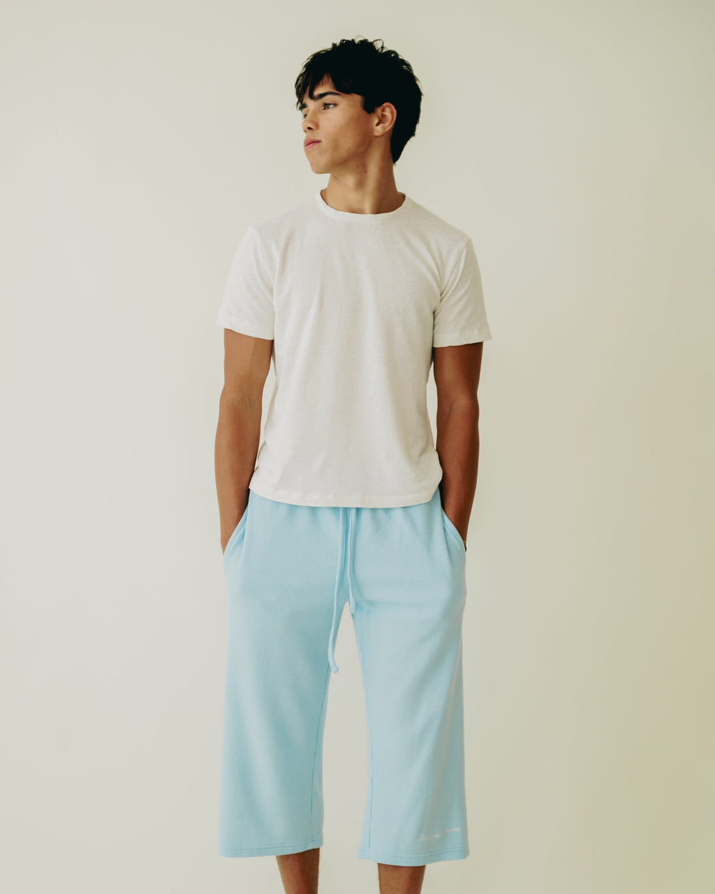 Baby Blue 3/4 Waffle Knit Sworts