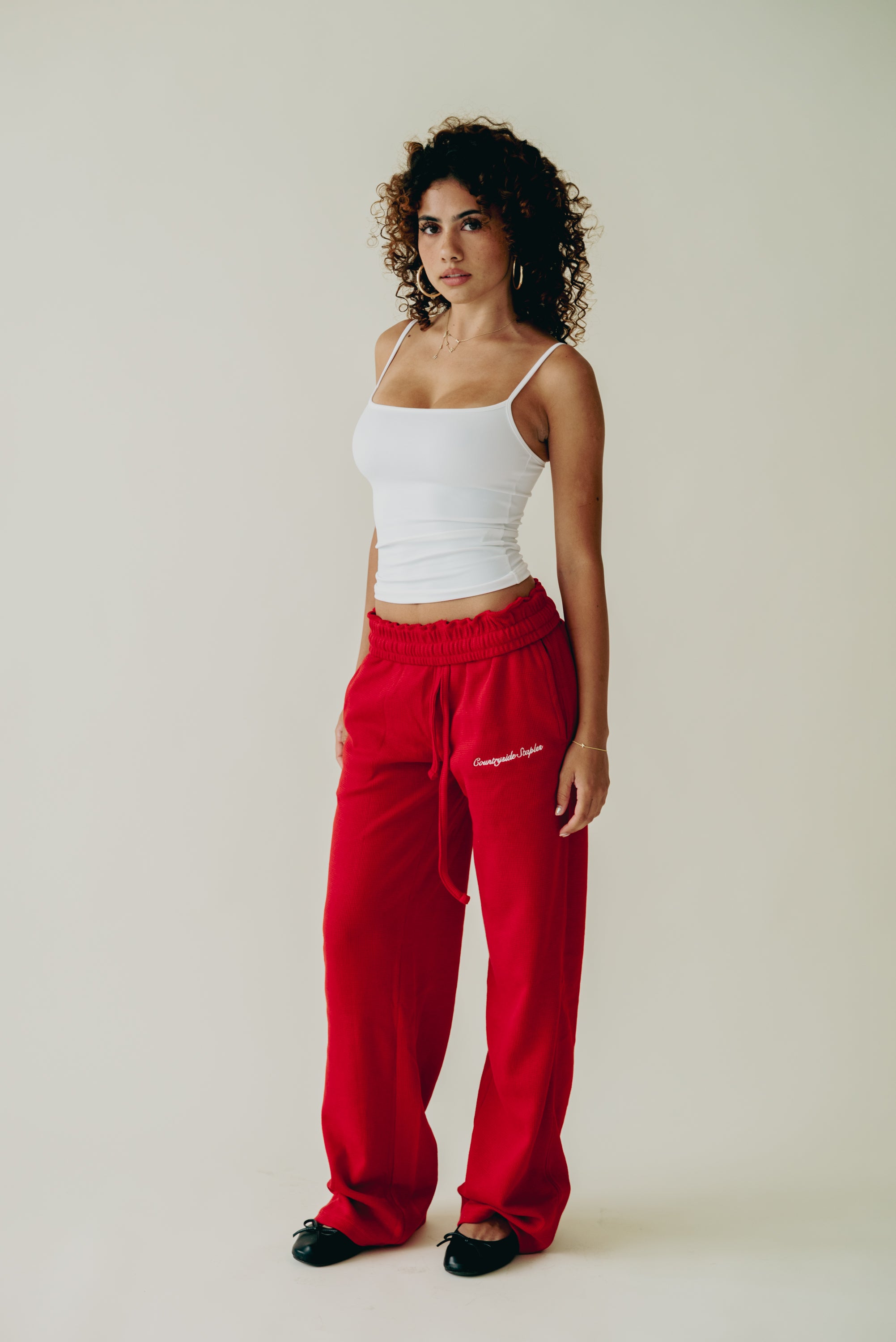 Cherry Red Waffle Knit Lounge Sweats
