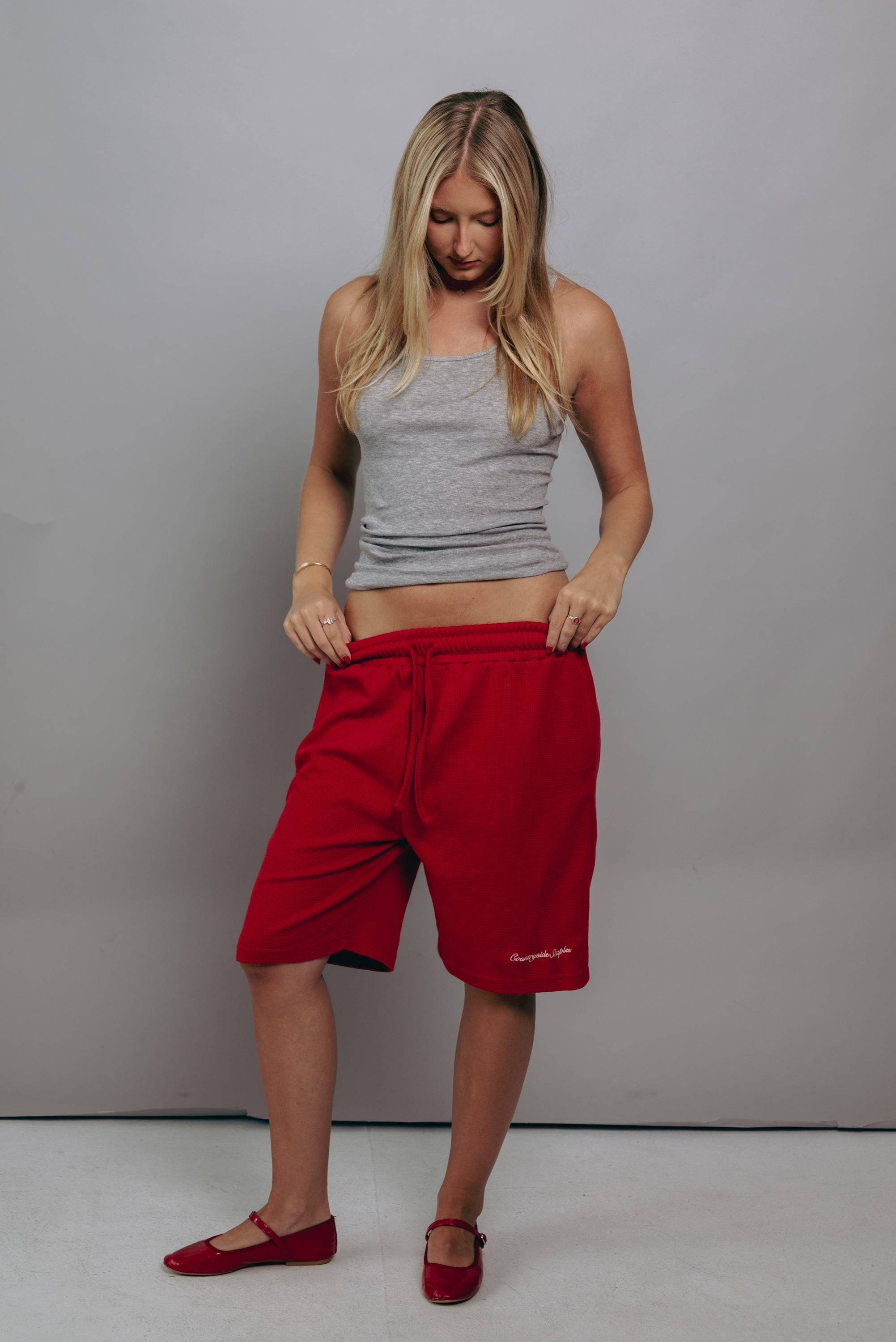 Cherry Red Waffle Knit Shorts