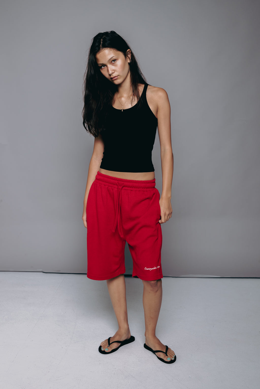 Cherry Red Waffle Knit Shorts