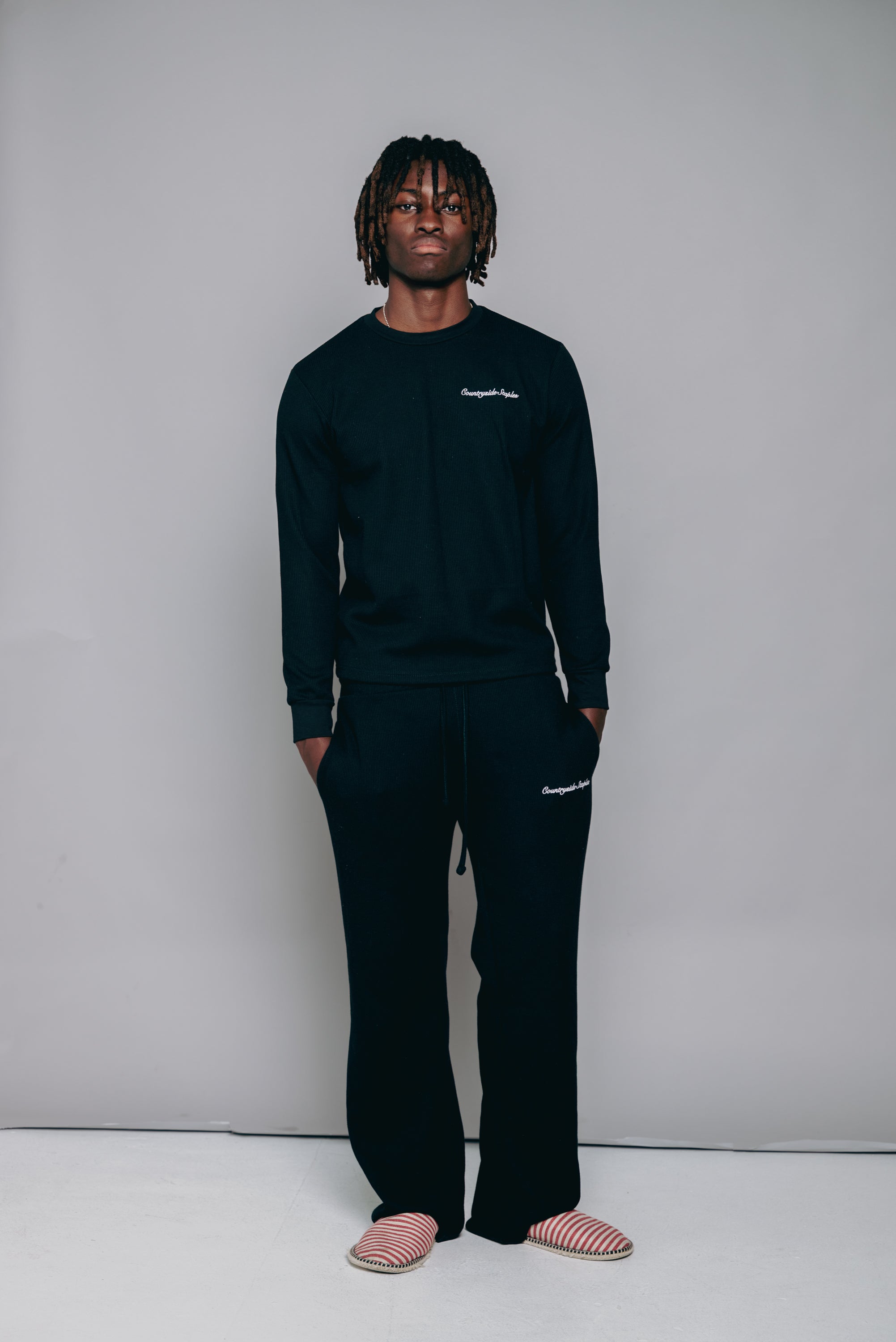 Black Waffle Knit Lounge Sweats