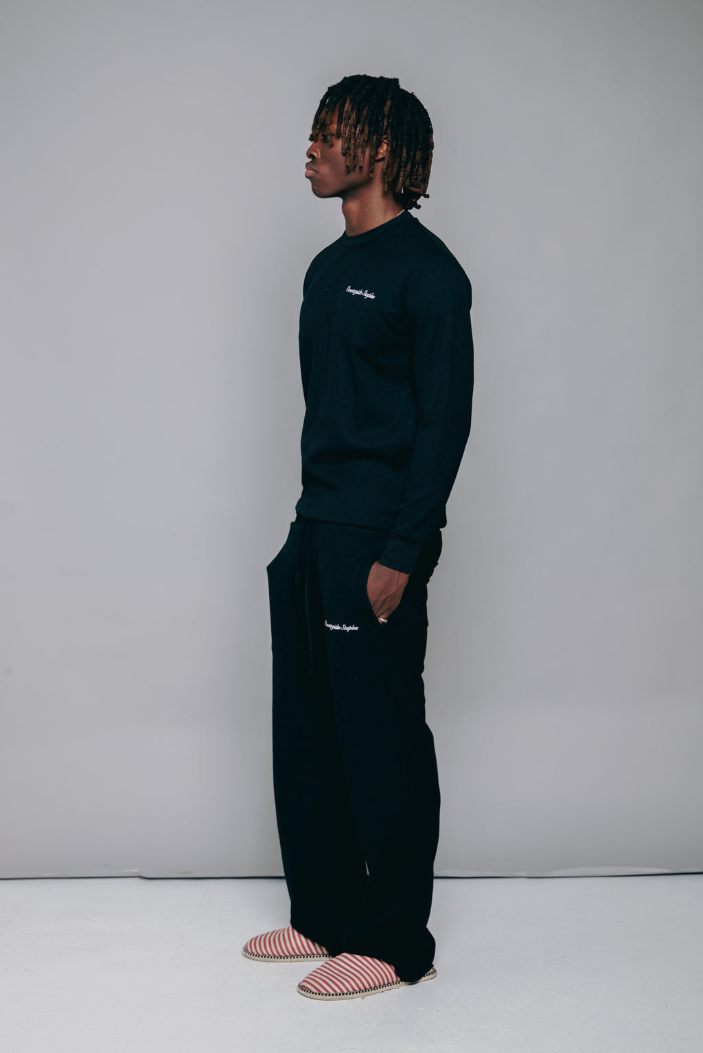 Black Waffle Knit Lounge Sweats