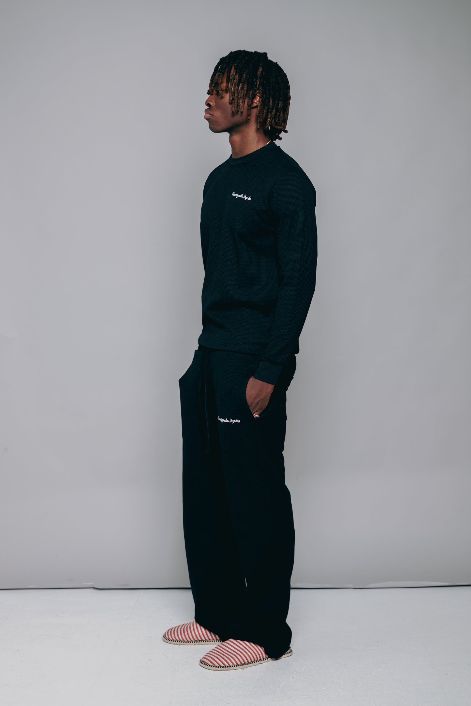 Black Waffle Knit Lounge Sweats