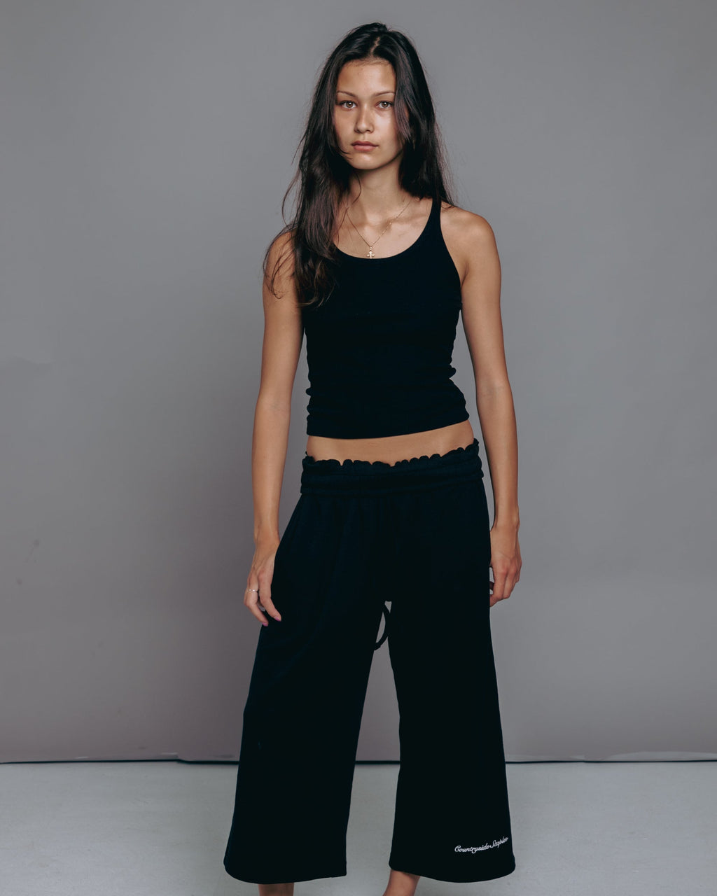 Black Waffle Knit 3/4 Sworts