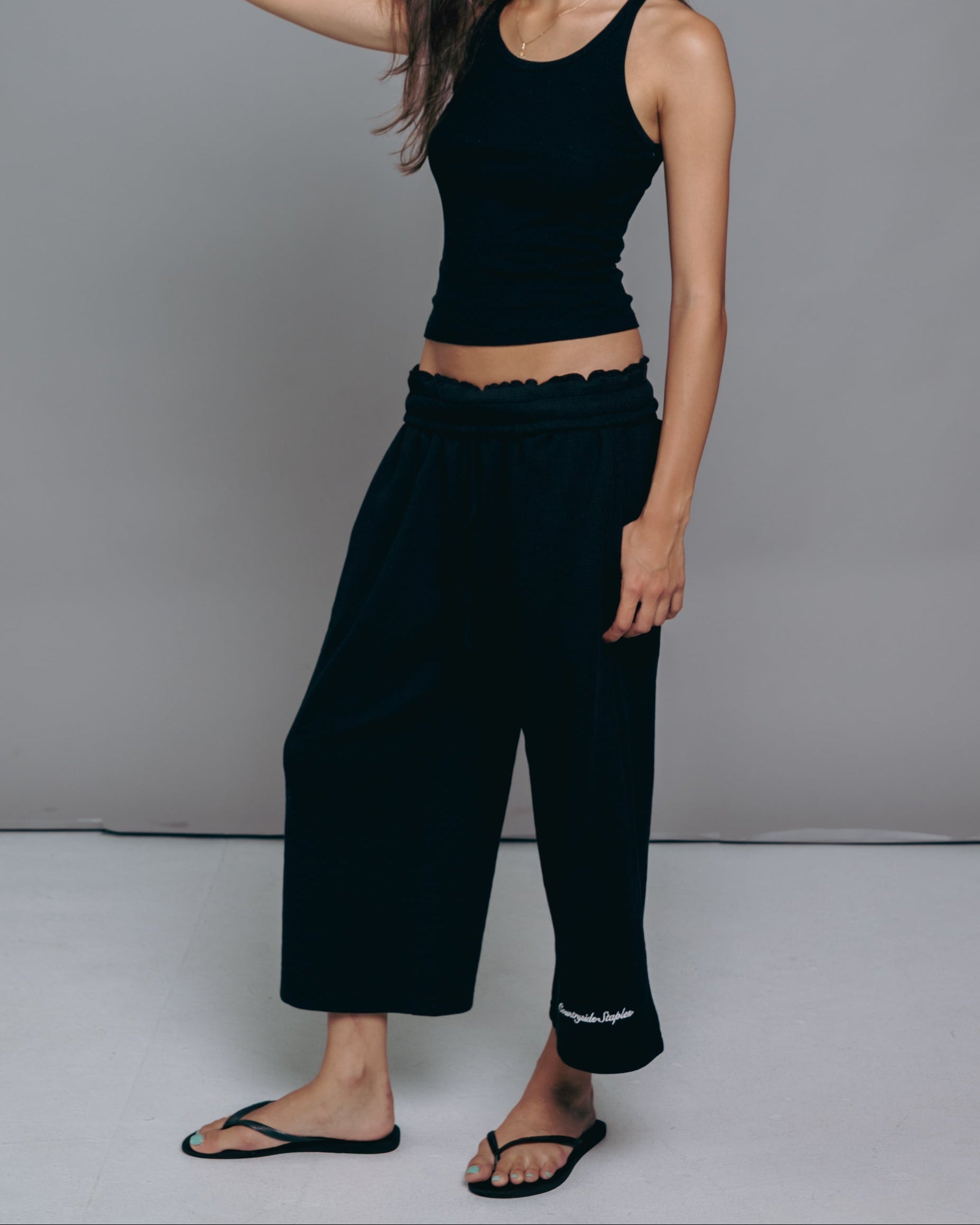 Black Waffle Knit 3/4 Sworts