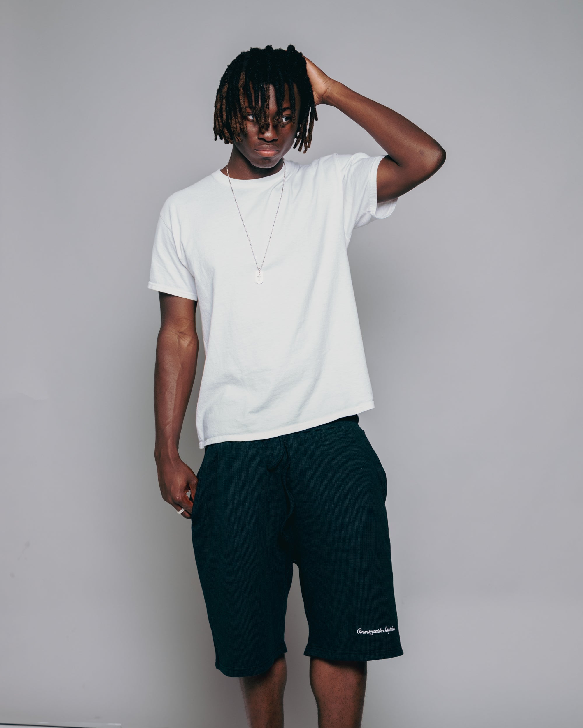 Black Waffle Knit Cream Shorts