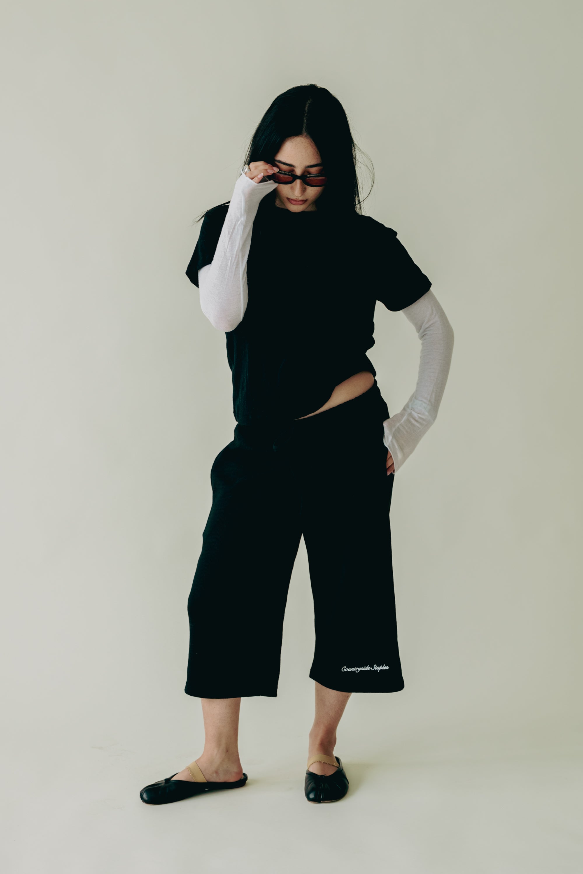 Black Waffle Knit 3/4 Sworts
