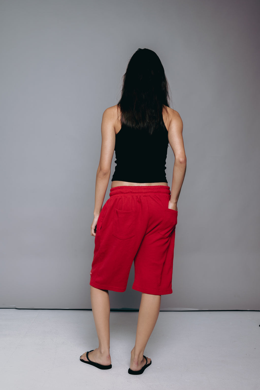 Cherry Red Waffle Knit Shorts