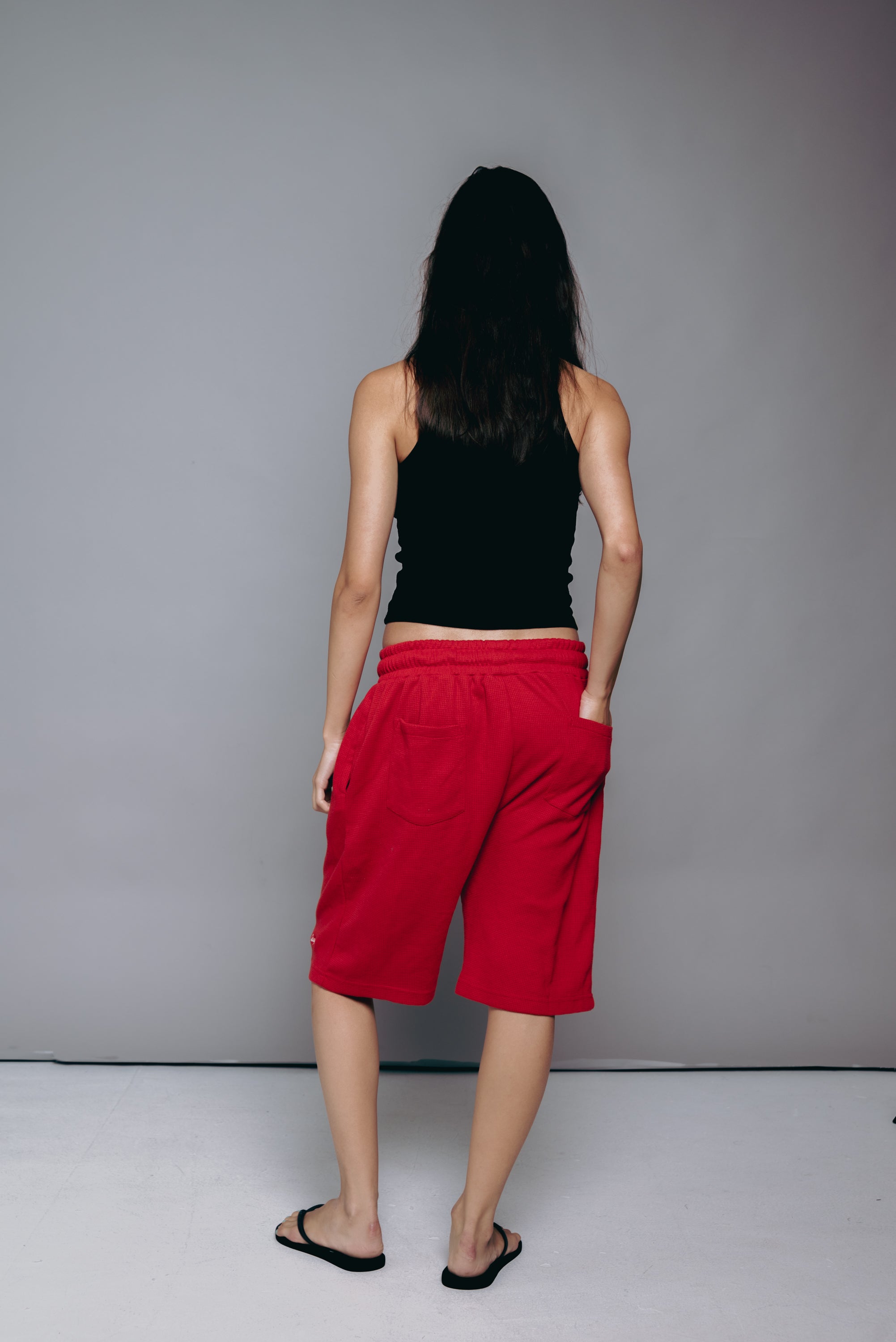 Cherry Red Waffle Knit Shorts