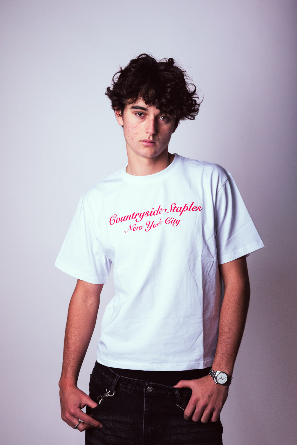 Male model wearing Countryside Staples New York City t-shirt