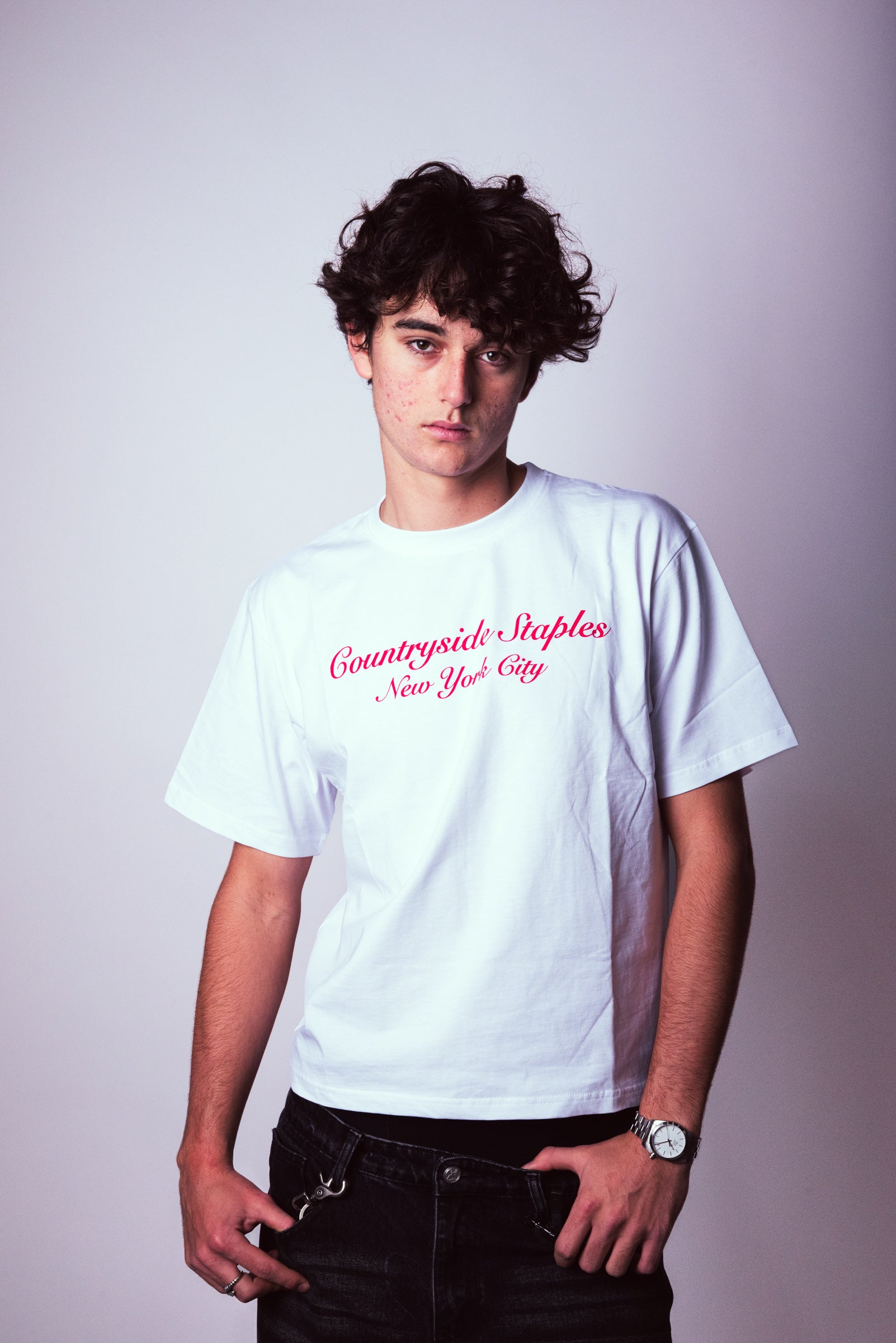 Male model wearing Countryside Staples New York City t-shirt