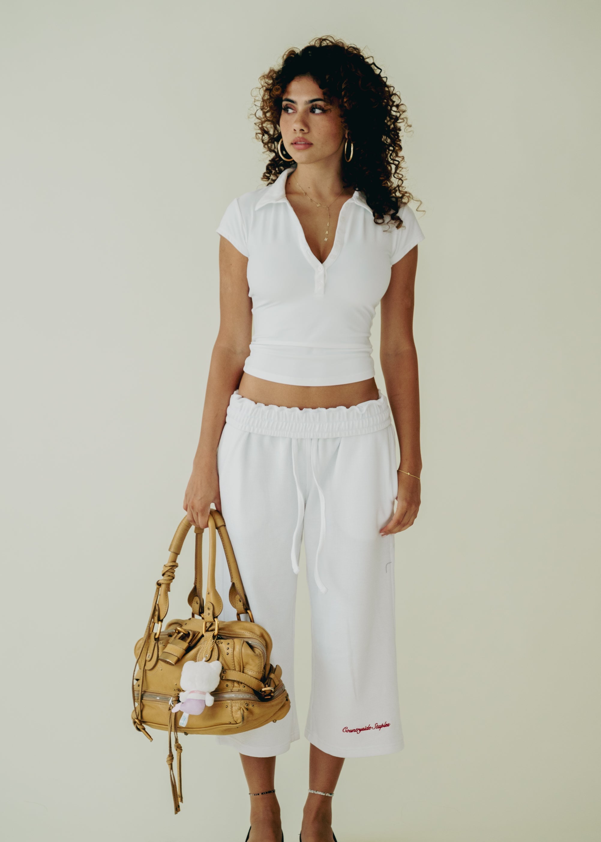Bone White Waffle Knit 3/4 Sworts