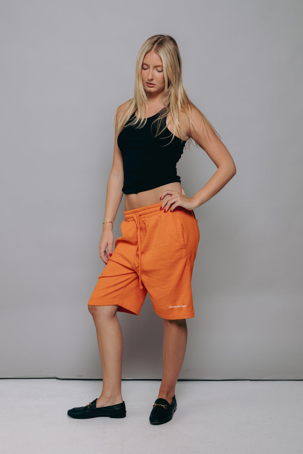 Orange Waffle Knit Shorts