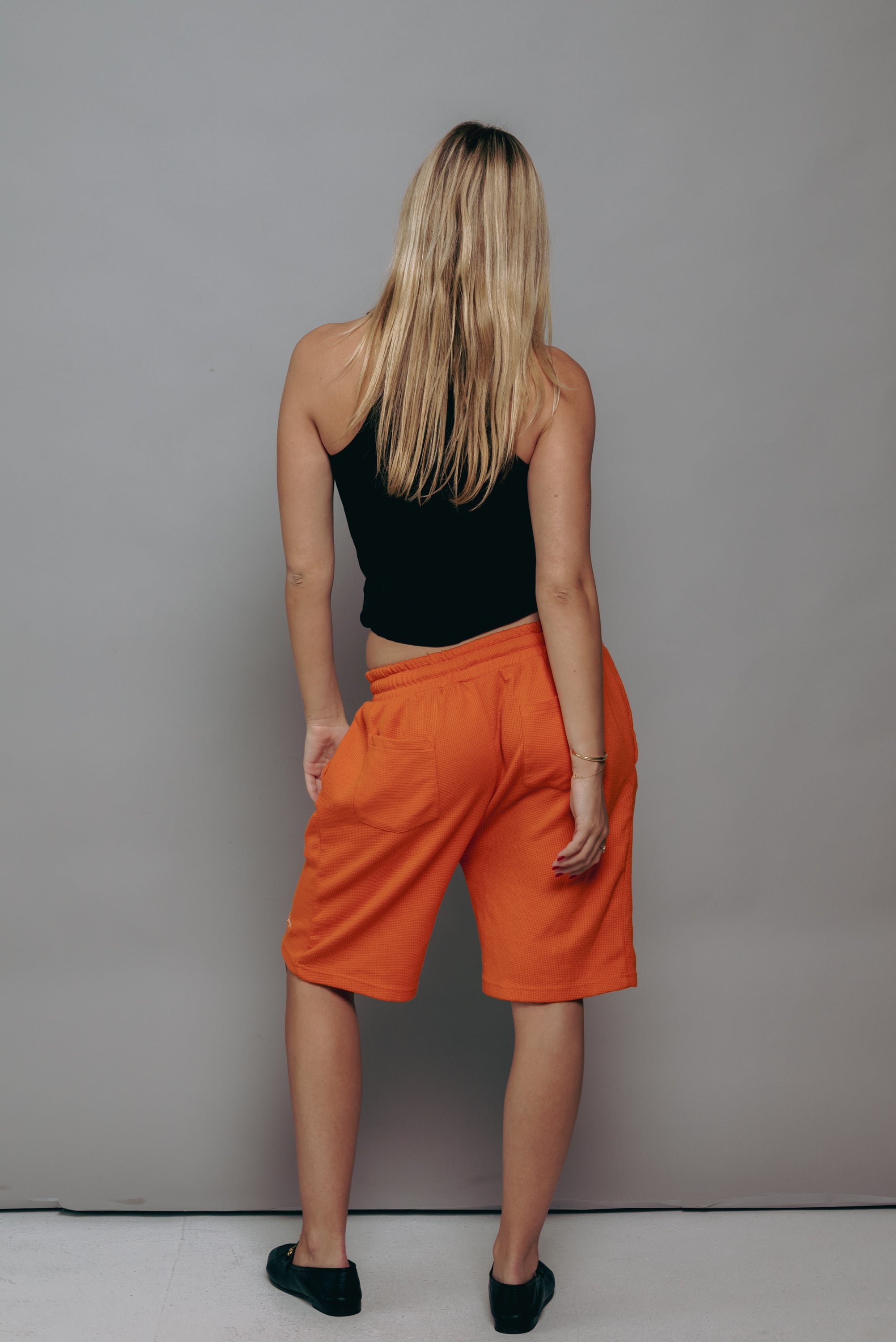 Orange Waffle Knit Shorts