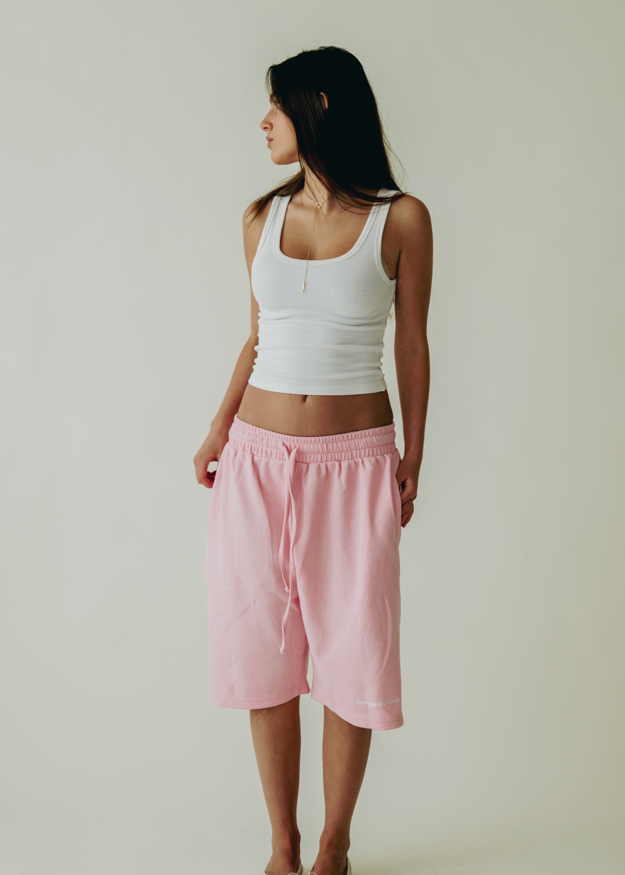 Pastel Pink Waffle Knit Shorts (Pre-Order)