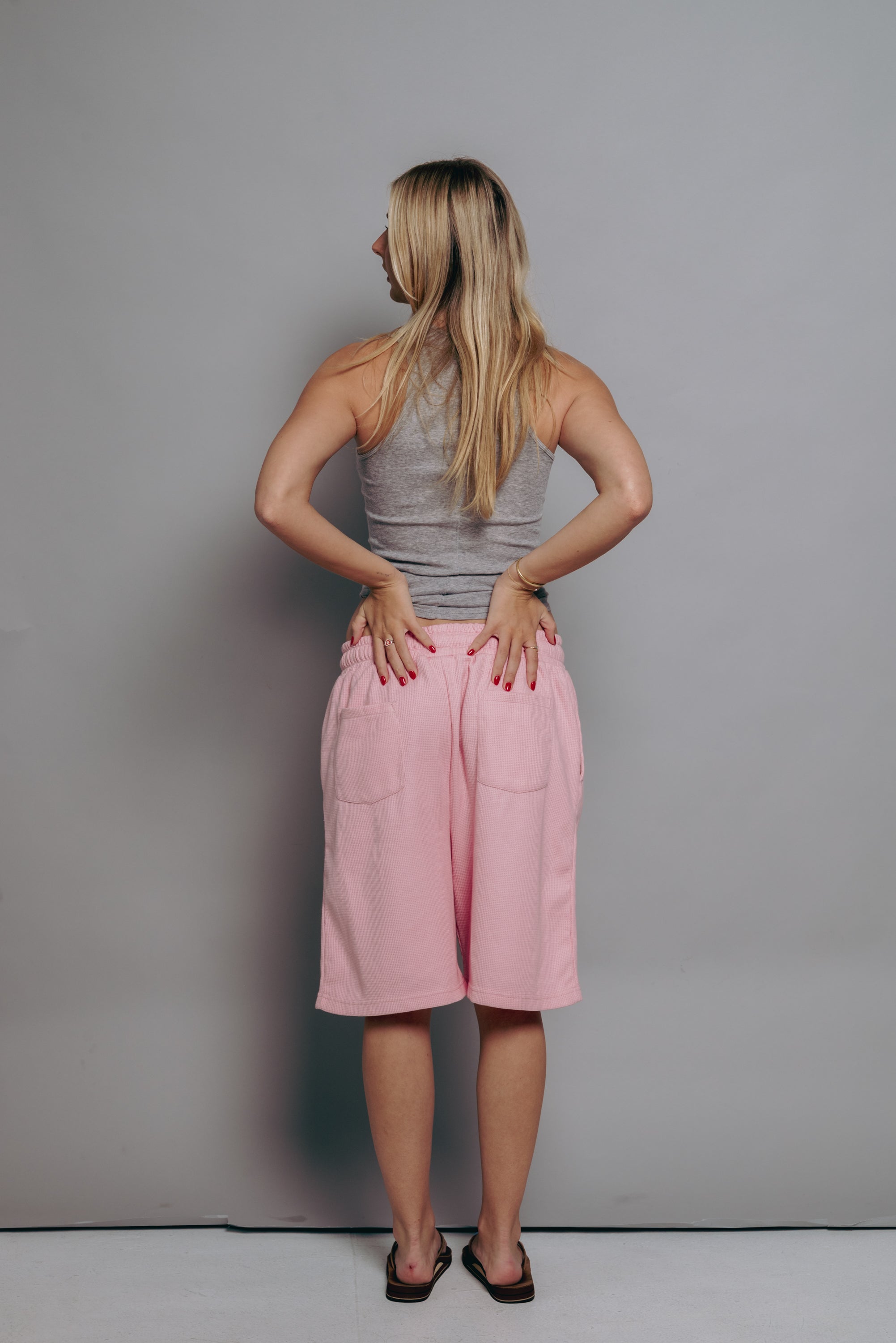 Pastel Pink Waffle Knit Shorts