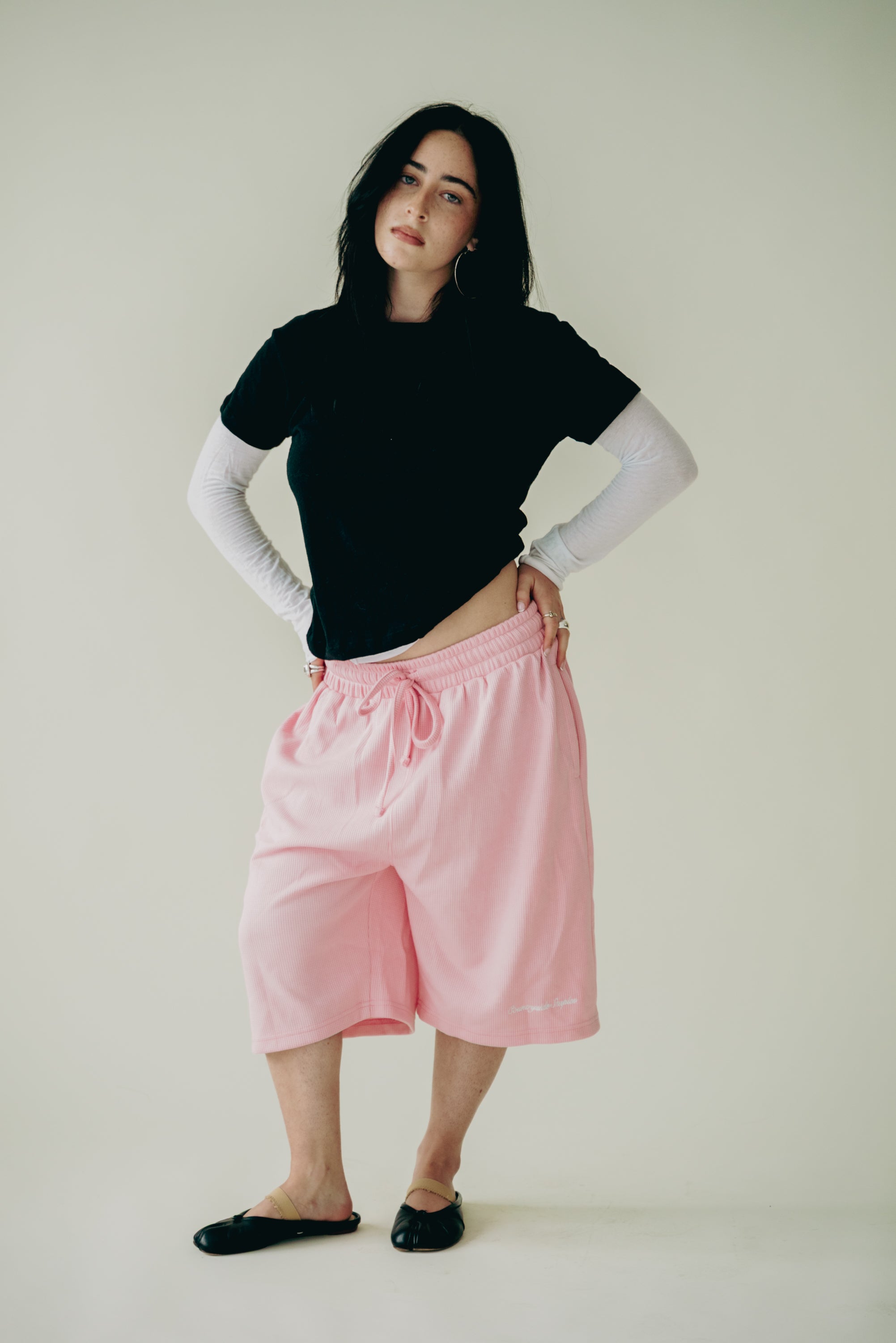 Pastel Pink Waffle Knit Shorts (Pre-Order)