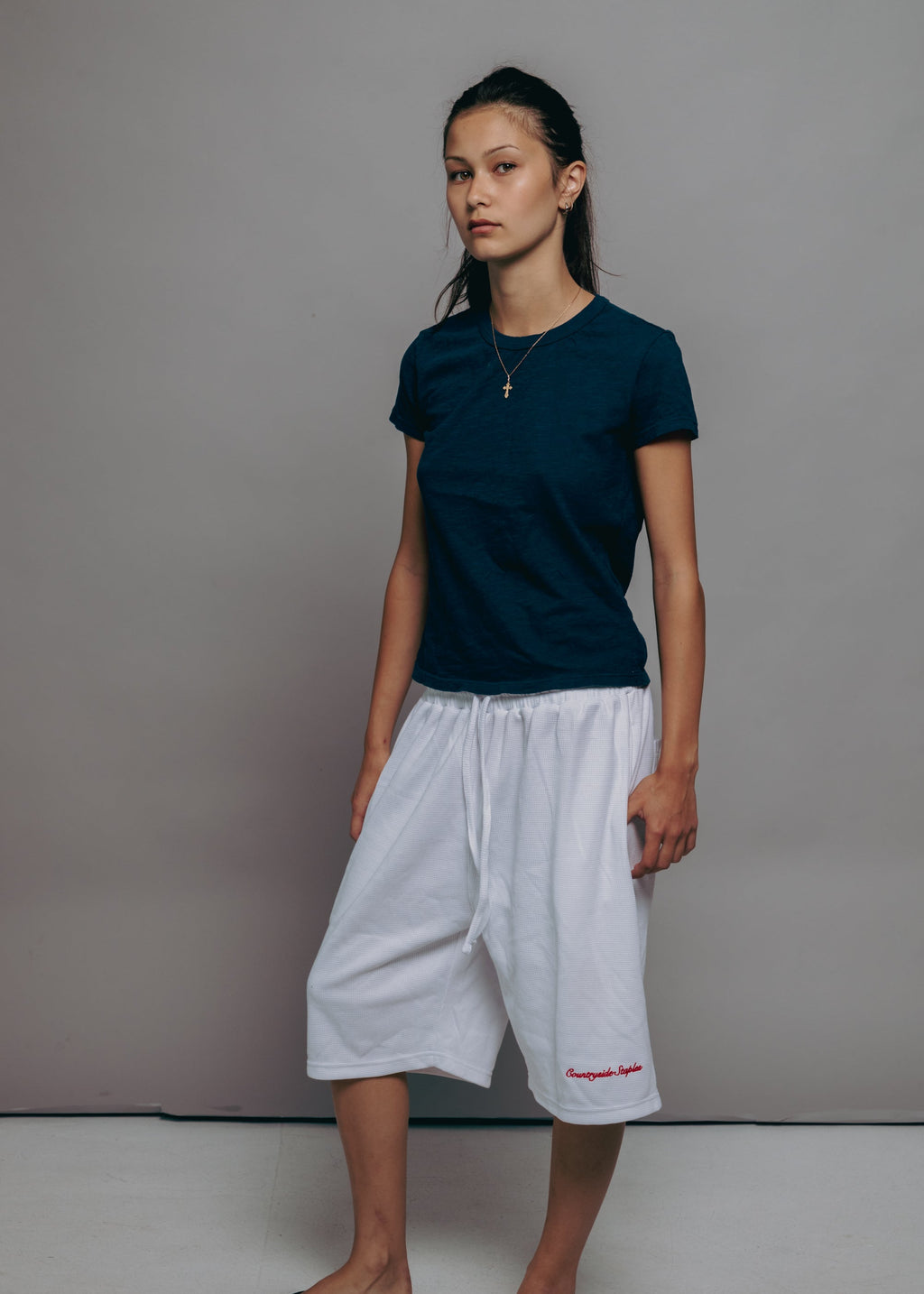 Bone White Waffle Knit Shorts