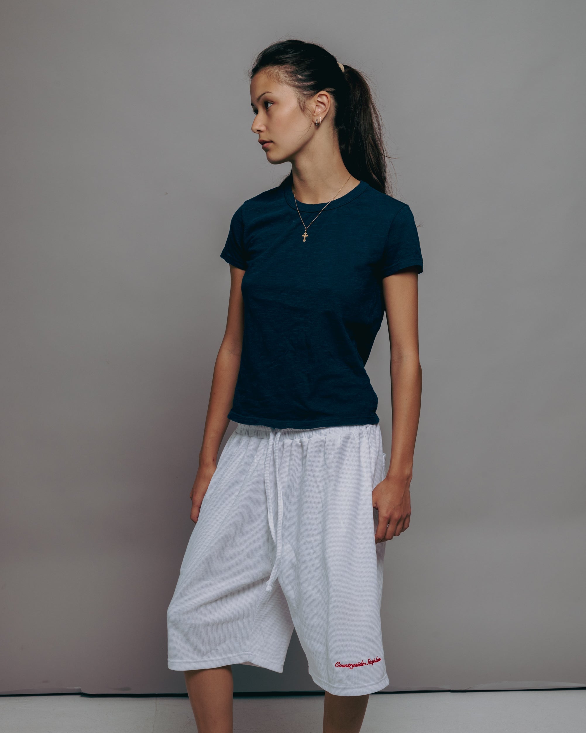 Bone White Waffle Knit Shorts