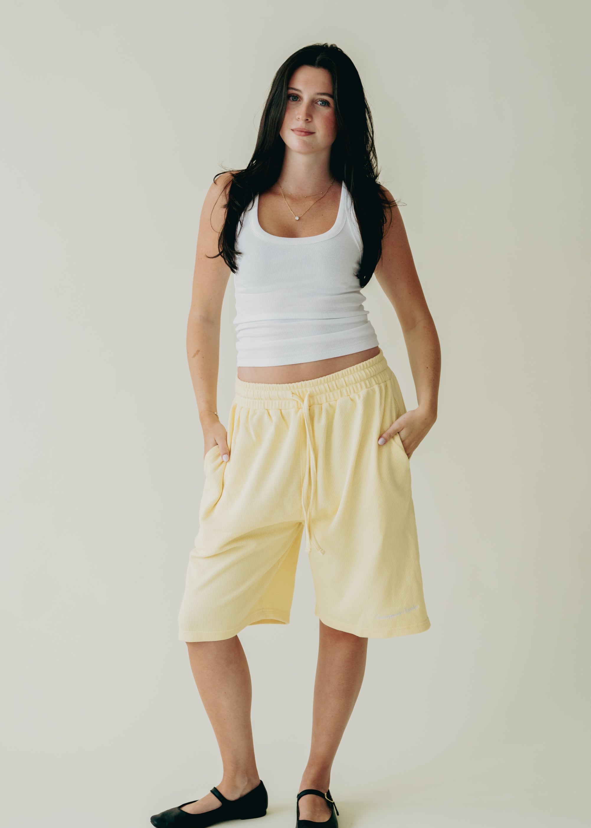 Butter Yellow Waffle Knit Shorts (Pre-Order)