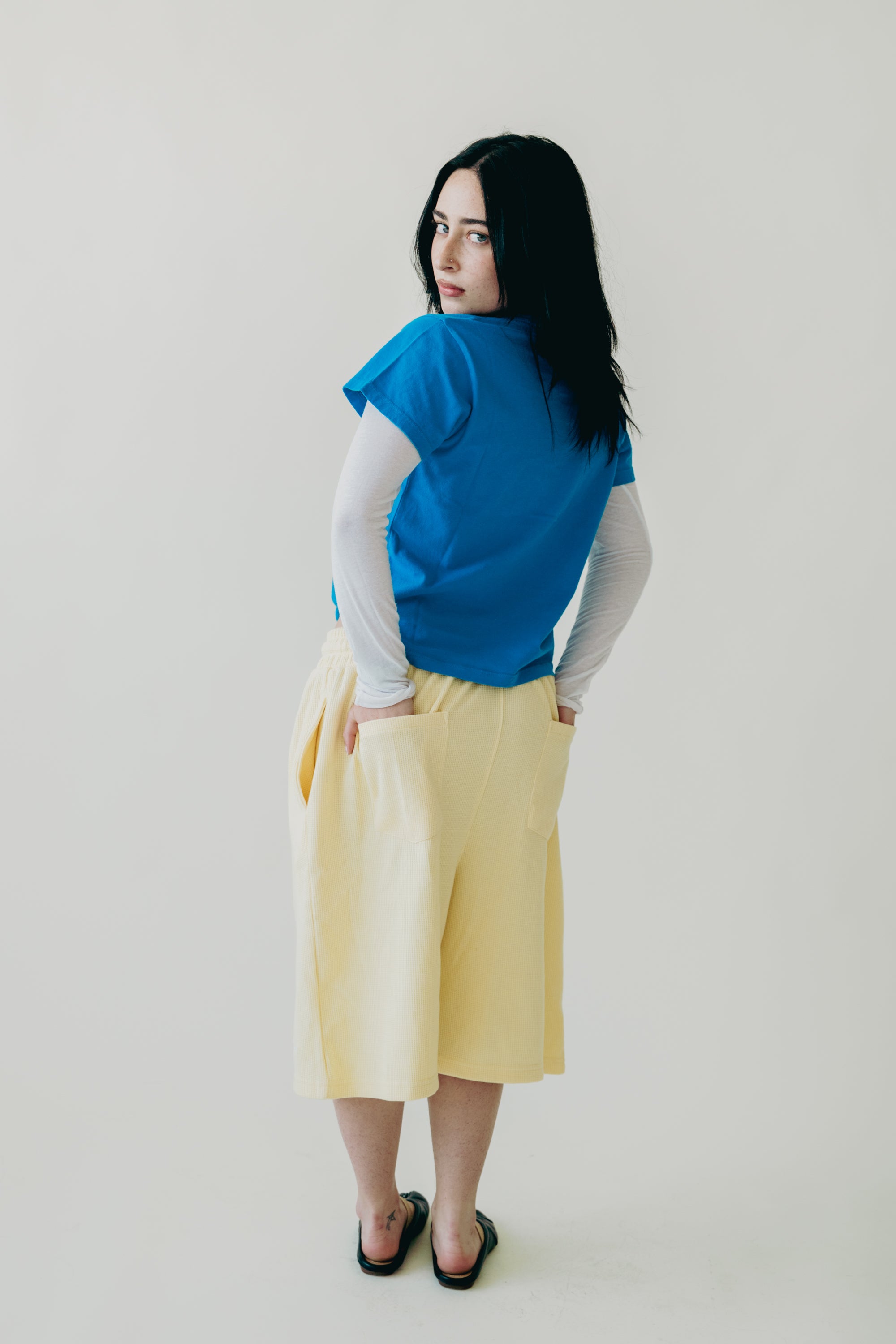 Butter Yellow Waffle Knit Shorts (Pre-Order)