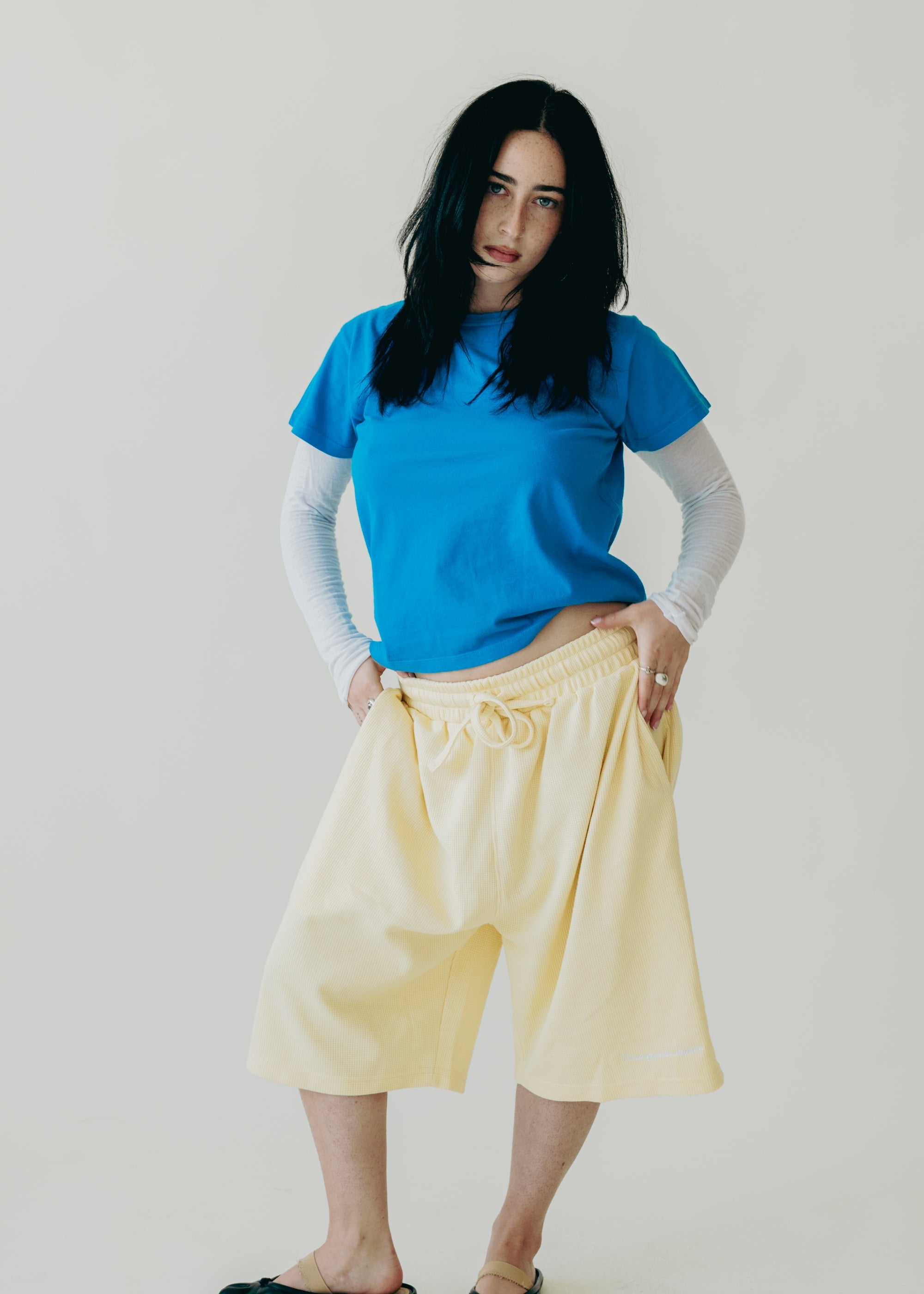 Butter Yellow Waffle Knit Shorts (Pre-Order)