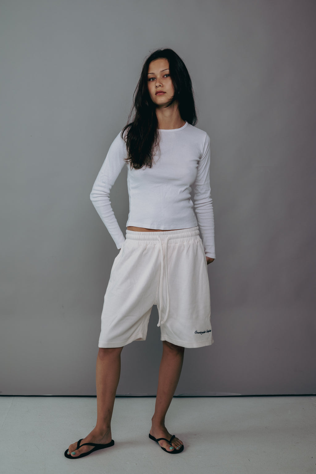 Cream Waffle Knit Shorts