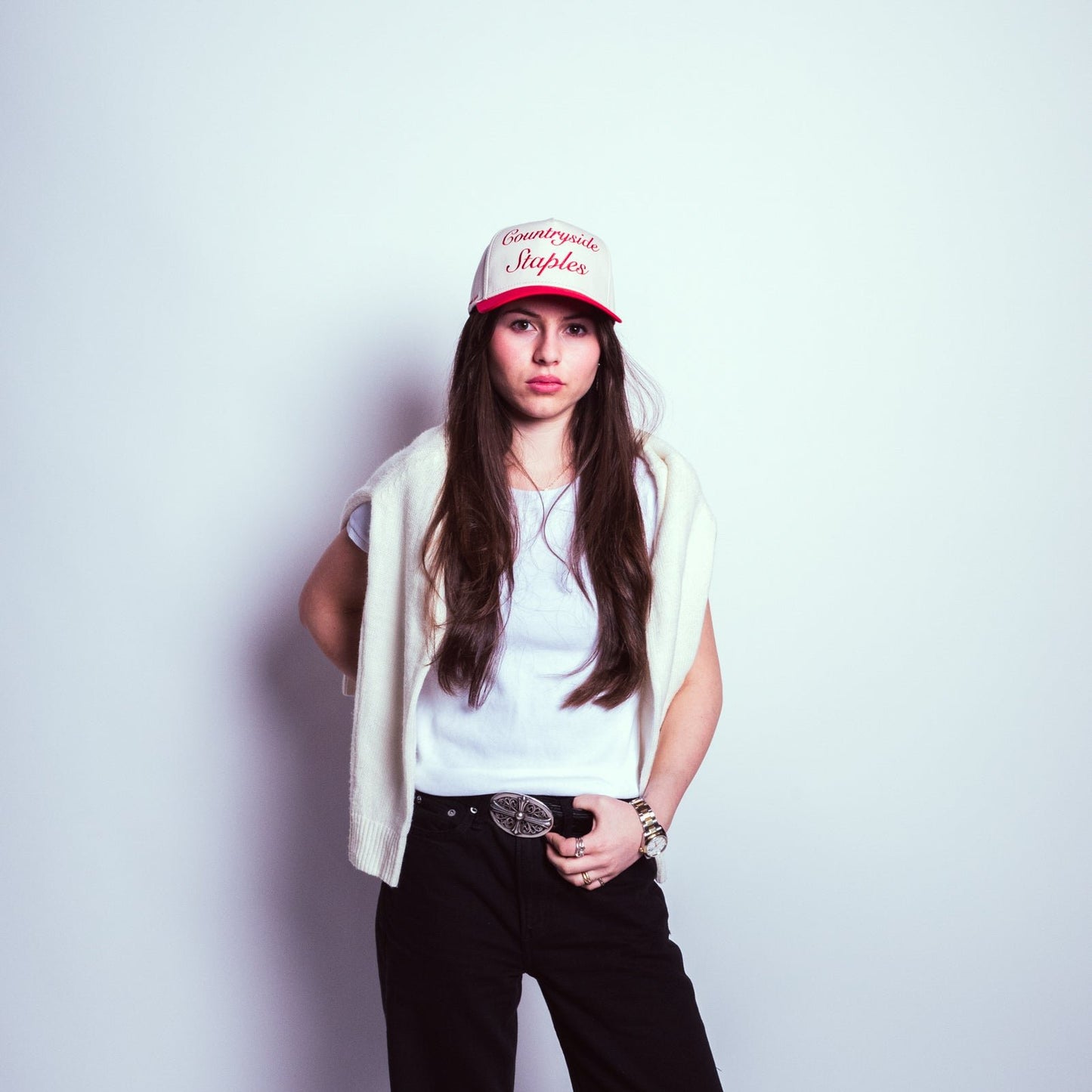 Friends & Family Cream & Crimson Hat