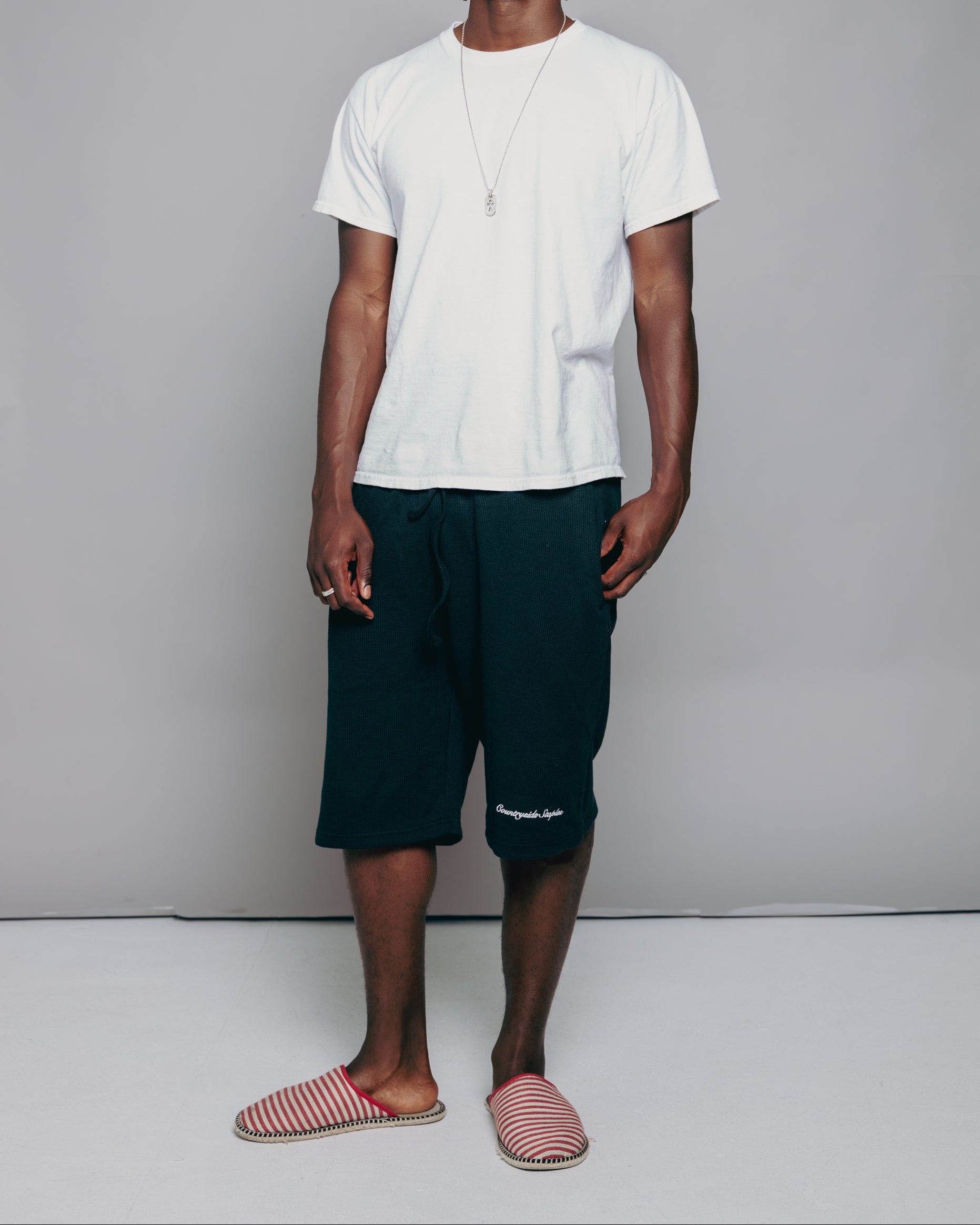 Black Waffle Knit Cream Shorts