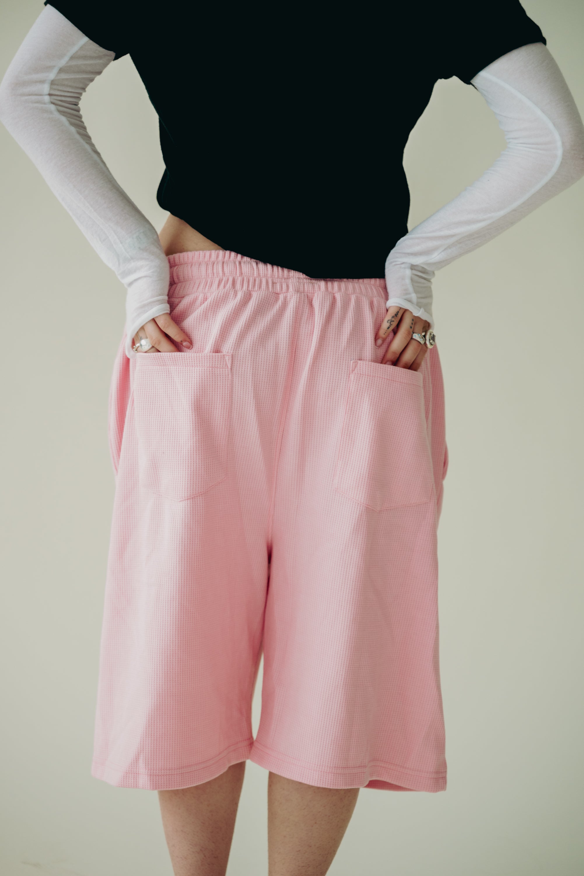 Pastel Pink Waffle Knit Shorts (Pre-Order)