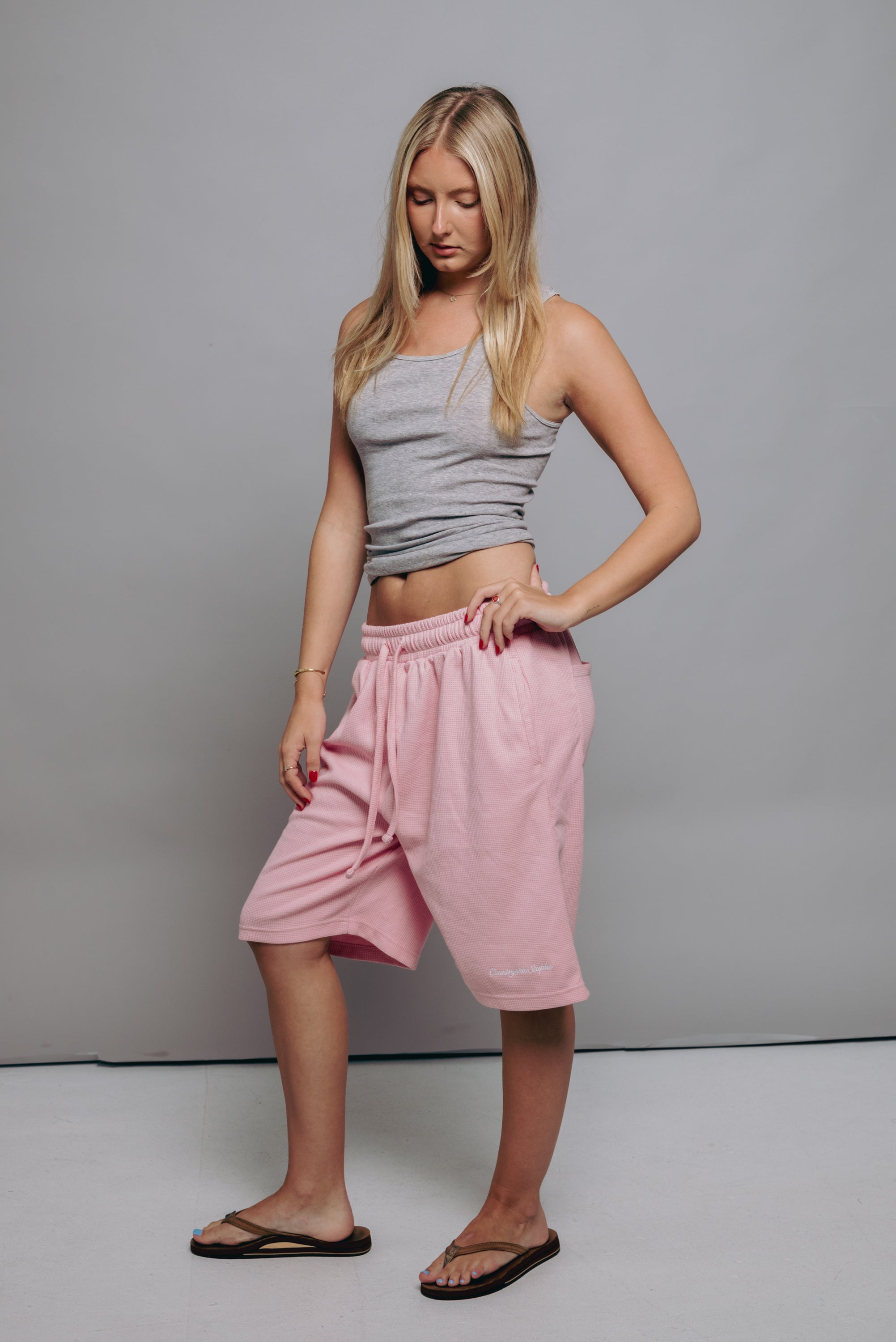 Pastel Pink Waffle Knit Shorts
