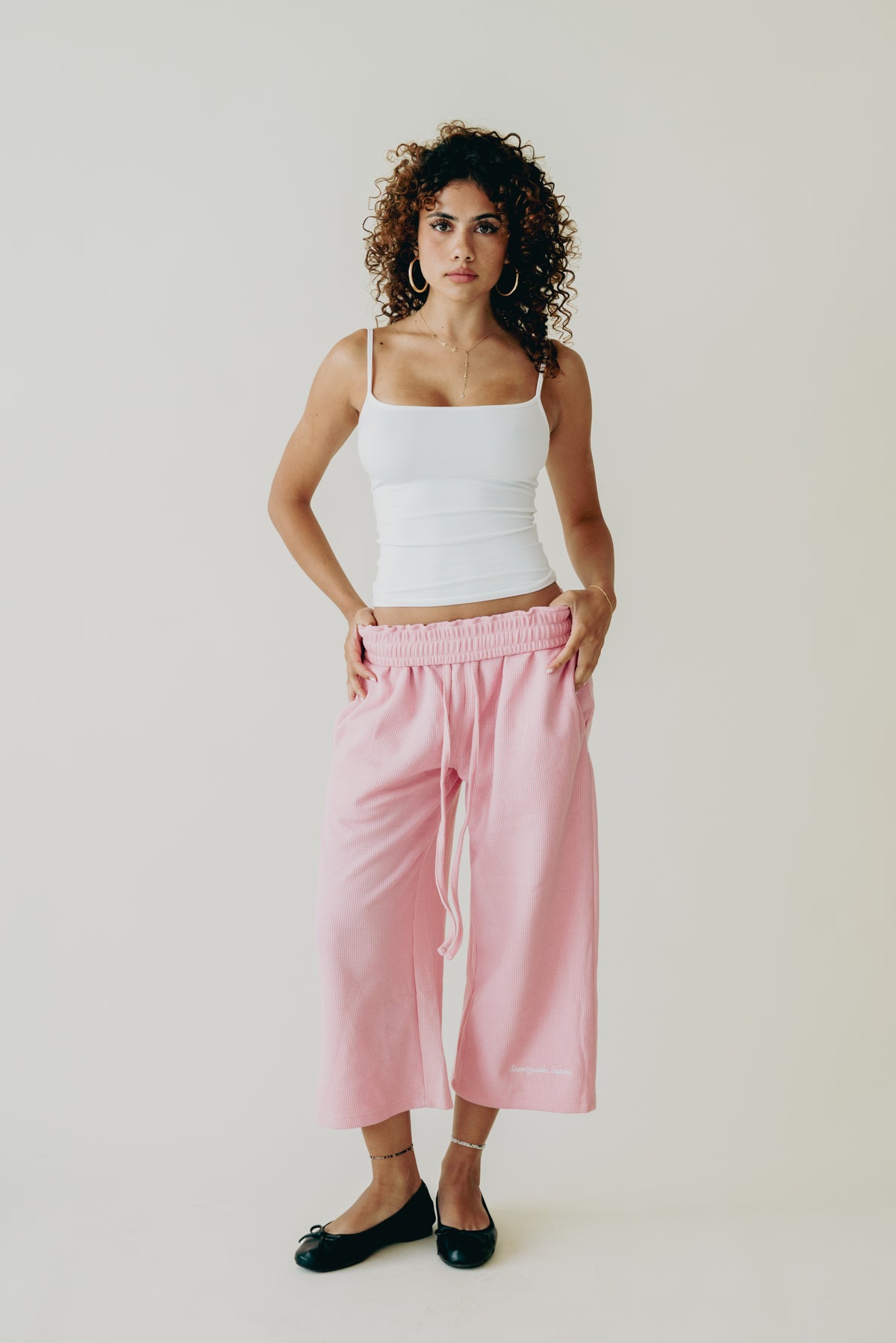 Pastel Pink Waffle Knit 3/4 Sworts