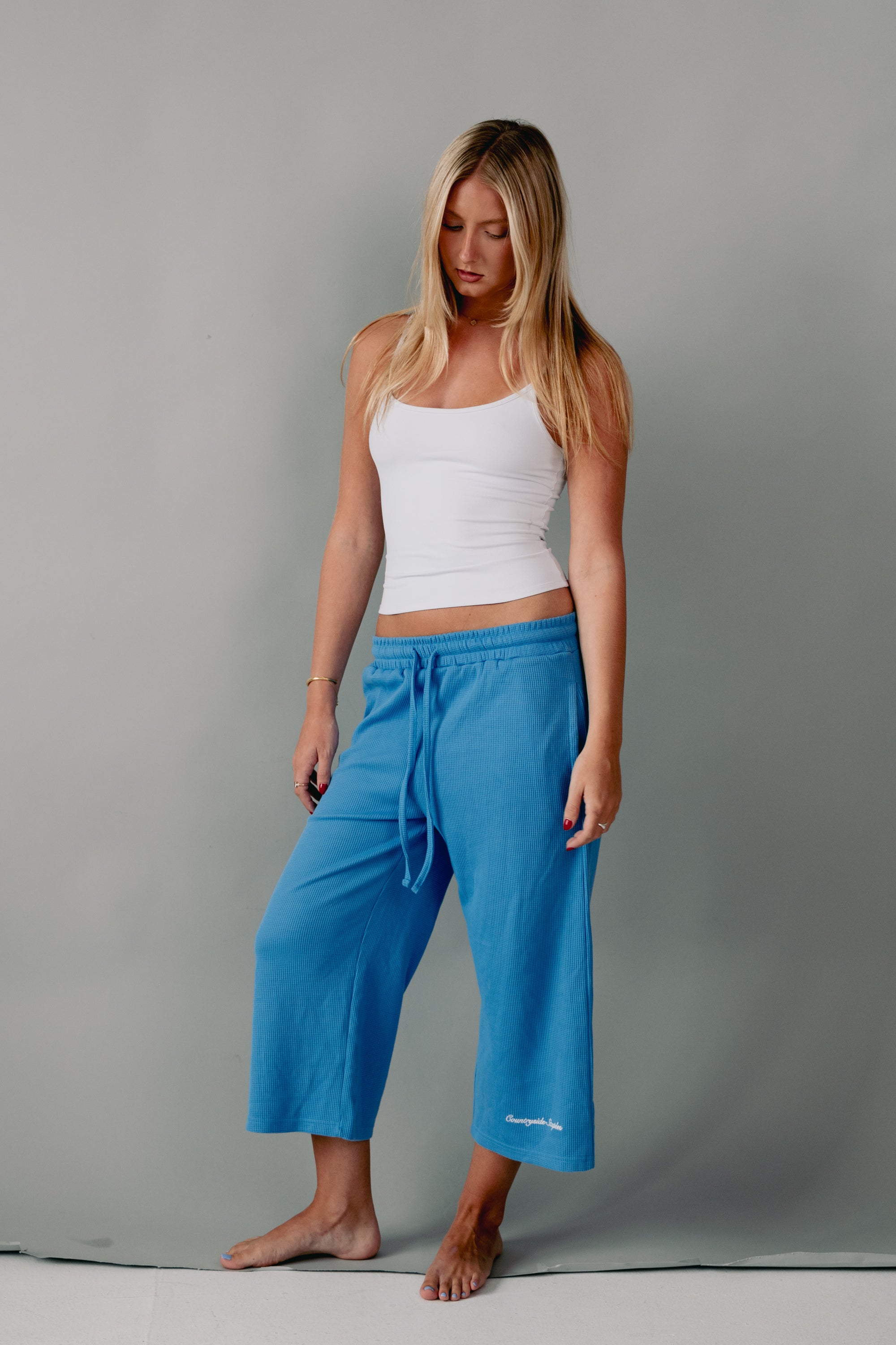 Sky Blue Waffle Knit 3/4 Sworts
