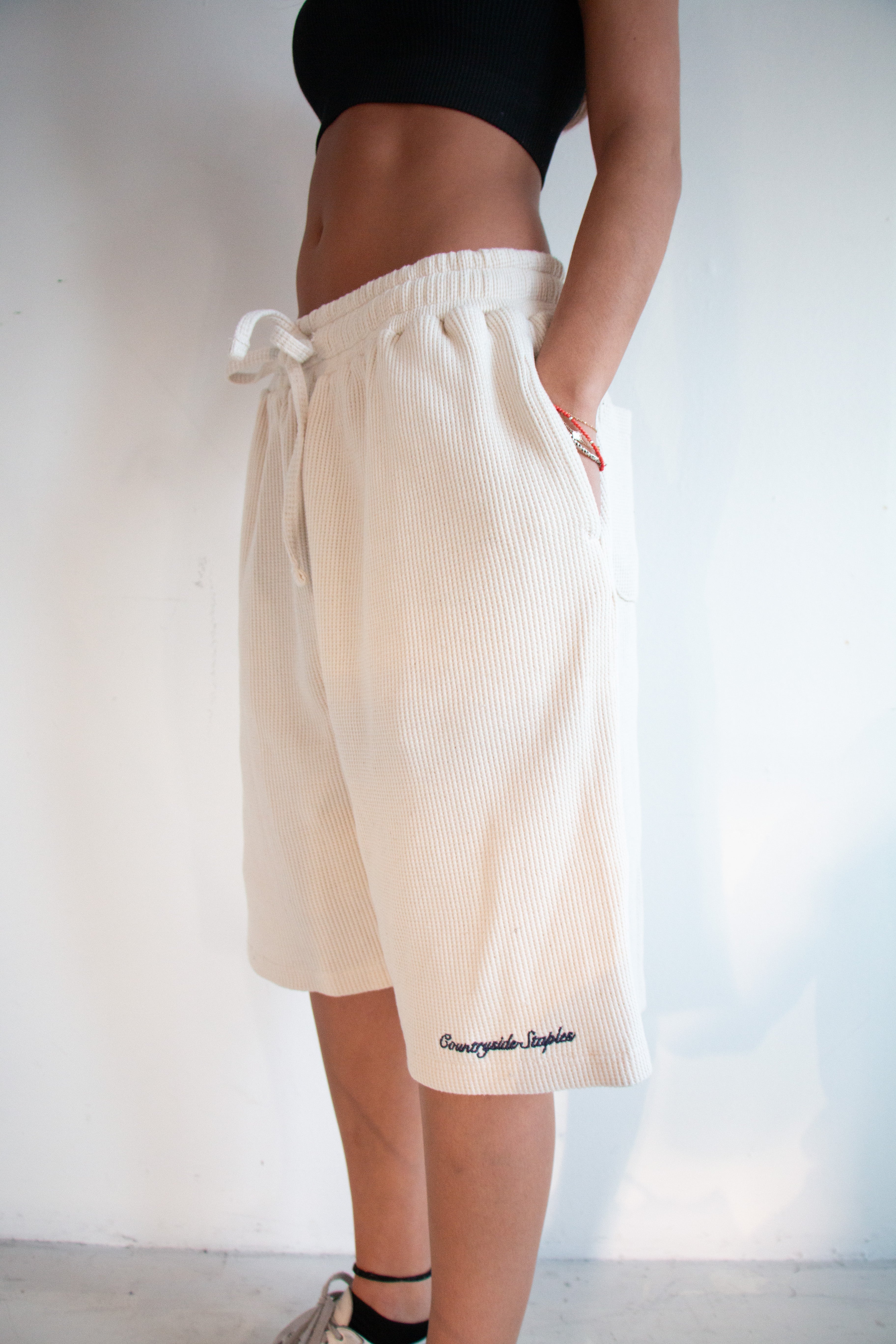 Countryside Staples Waffle Knit Cream Shorts