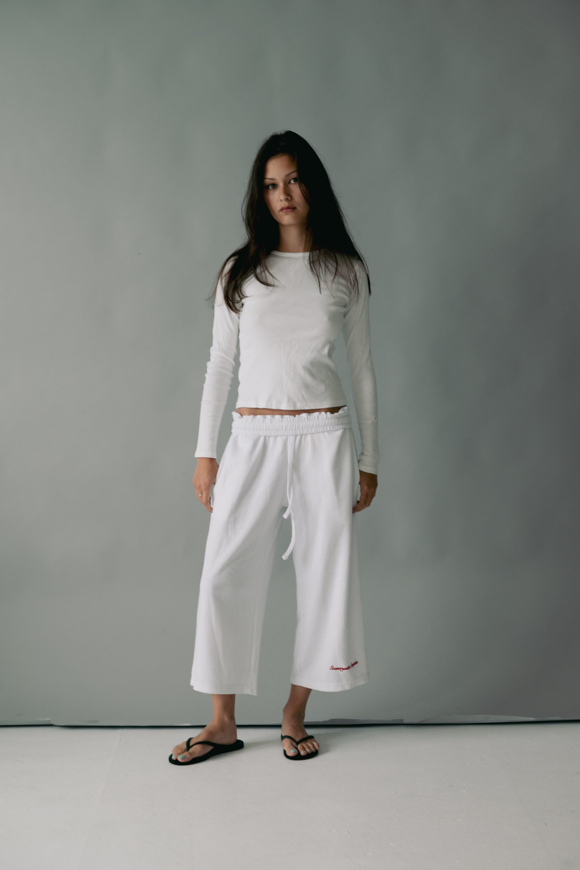 Bone White Waffle Knit 3/4 Sworts